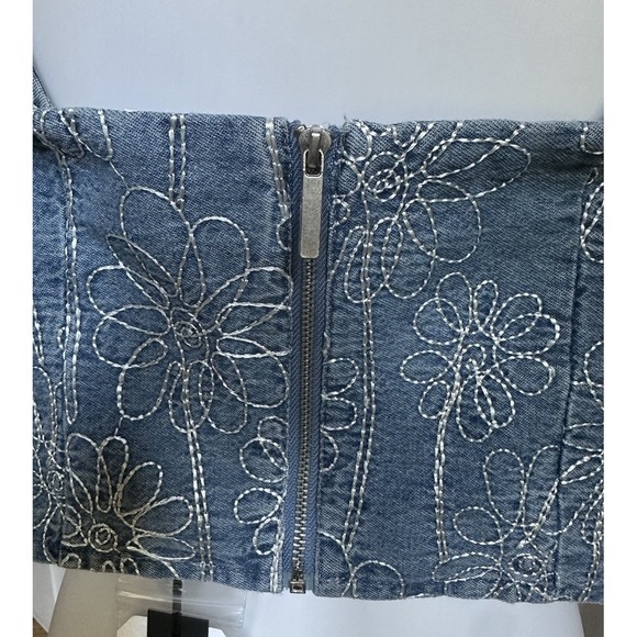 House of Harlow 1960 Blue Floral Embroidered Denim Crop Top Large Square Neck - Picture 7 of 12